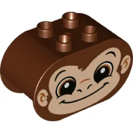 Duplo Brick 2 x 4 x 2 Rounded Ends with Monkey Face Print / Reddish Brown