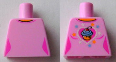 Lego Torso Female Top with Cupcake over Heart and Stars Pattern