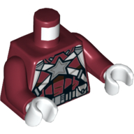 Lego Torso Jumpsuit with White Straps, Utility Belt, and Silver Star Print, Dark Red Arms, White Hands / Dark Red