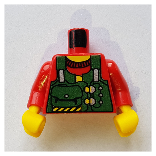 Lego Torso Vest, Green with Pouches Print (Bandit), Red Arms, Yellow Hands / Red