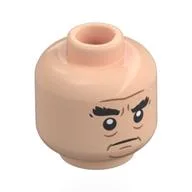 Minifig Head Charles Carson, Thick Black Eyebrows, Nougat Wrinkles, Stern Frown / Lopsided Smirk / Light Nougat