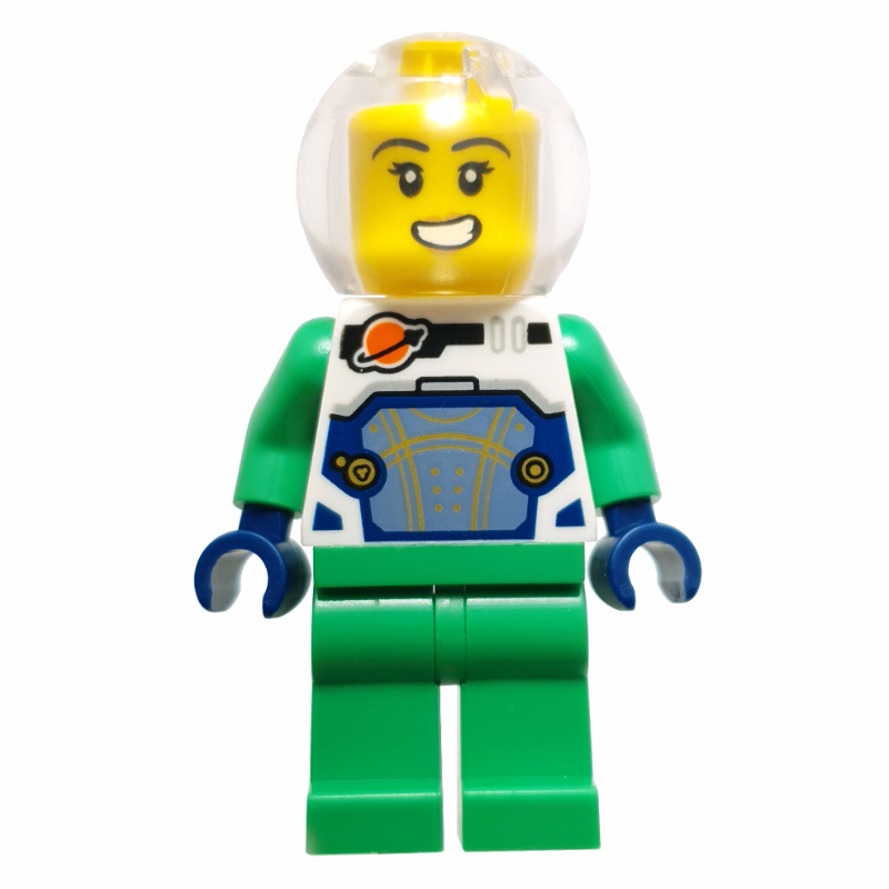 Lego Astronaut, White Spacesuit, Bright Green Legs, Sphere Helmet