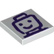 Lego Tile 2 x 2 with Dark Purple Drawing of Minifig Head Print / White