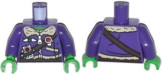 Lego Torso Aviator Jacket with Silver Badge, Radio and Brown Belts Pattern / Dark Purple Arms / Bright Green Hands