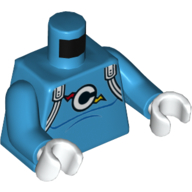 Lego Torso Jumpsuit, White Straps, 'C' Logo Print, Dark Azure Arms, White Hands / Dark Azure