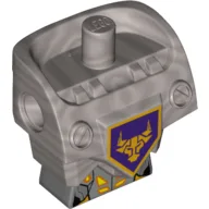 Minifig Modified Torso, Armor with Pin Holes with Orange and Gold Circuitry Pattern #1 and Orange Bull Head on Dark Purple Pentagonal Shield Print / Flat Silver