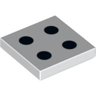 Lego Tile 2 x 2 with 4 Black Dots Print / White