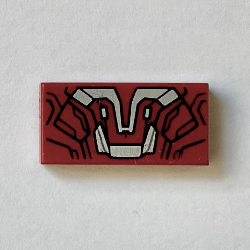 Lego Tile 1 x 2 with Iron Man Armor print / Dark Red