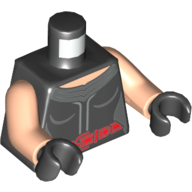 Lego Torso Dress with 2 Silver Vertical Lines and Red Belt with Buckle Print, Light Nougat Arms, Black Hands / Black