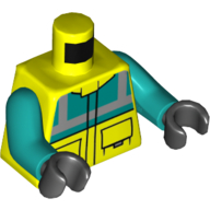 Lego Torso Safety Jacket with Pockets, Dark Turquoise Panel Print, Dark Turquoise Arms, Black Hands / Vibrant Yellow