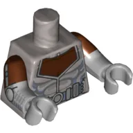 Torso, Dual Molded Arms, Muscles, Armor, Reddish Brown Neck Print, Reddish Brown Sleeves Pattern, Light Bluish Gray Arms and Hands / Flat Silver