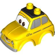 Duplo Car Body 2 Top Studs with Cars Luigi and Silver Side Windows Print / Yellow