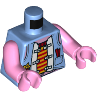 Lego Torso Jacket, Red and Yellow Shirt, White Snaps Print, Bright Pink Arms and Hands / Medium Azure