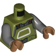 Torso Overalls, Work Belt and White Trapezoid Shape Print, Dark Bluish Gray Arms, Medium Nougat Hands / Olive Green