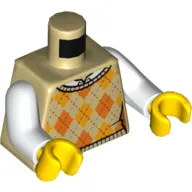 Torso, Sweater, Argyle, Orange and Bright Light Orange Diamonds Print, White Arms, Yellow Hands / Tan