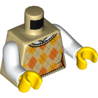 Lego Torso Sweater, Argyle, Orange and Bright Light Orange Diamonds Print, White Arms, Yellow Hands / Tan
