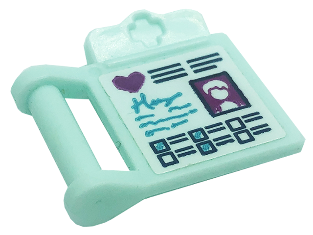 Lego Friends Accessories Medical Clipboard with Bar Handle with Magenta Heart, Ticked Boxes and ID Picture Pattern (Sticker) - Set 41318