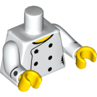 Lego Torso Chef with Six Buttons and Yellow Neck Print, White Arms with Black Cuffs and Buttons Print, Yellow Hands / White