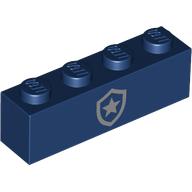 Lego Brick 1 x 4 with Silver Police Badge print / Dark Blue