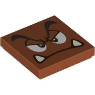 Lego Tile 2 x 2 with Goomba Face, Annoyed Print / Dark Orange