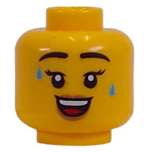 Lego Minifig Head Determined/ Sweating, Smiling print / Yellow