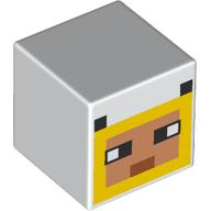 Lego Minifig Head Special, Cube, Pixelated Yellow/Nougat Face, Black Eyes, Ears, Medium Nougat Mouth / White
