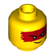 Lego Minifig Head Kai, Res Paint Mask, Scar on Right, Lopsided Smile Print / Yellow