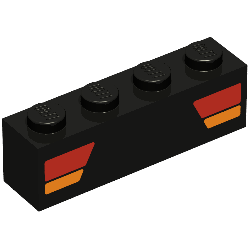 Lego Brick 1 x 4 with Car Taillights Red and Orange Print / Black