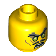 Lego Minifig Head Clouse, Moustache Split, Stern Dark Bluish Gray Bushy Eyebrows, Sunken Eyes, Wrinkles / Green Eyes, Angry Print / Yellow