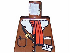 Lego Torso Jacket with Buttons, Pockets, and White Fur Collar, Black Strap with Pouch and Yellow Buckle, Red Scarf, Pen, Notepad Pattern