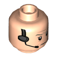 Lego Minifig Head General Veers, Dark Tan Eyebrows, Stern, Headset Print / Light Nougat