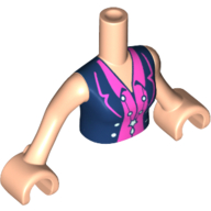 Lego Minidoll Torso Woman with Dark Pink Shirt with Collar and White Necklace Print, Light Nougat Arms and Hands / Light Nougat