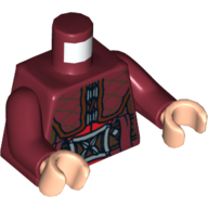 Lego Torso Coat with Plaid Collar and Large Silver Buckle Print, Dark Red Arms, Light Nougat Hands / Dark Red