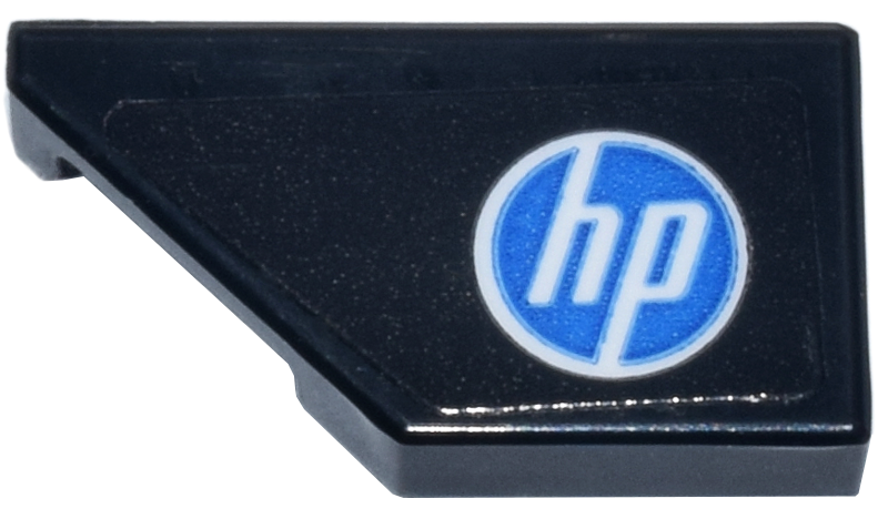 Lego Tile, Modified 1 x 2 Wedge Left with Blue and White Circle 'hp' Logo Pattern (Sticker) - Set 77242