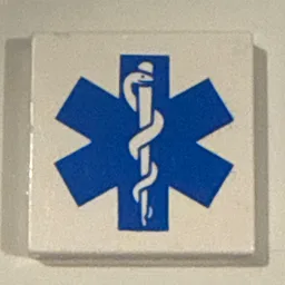 Tile 2 x 2 with Blue EMT Star of Life Print / White