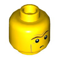 Lego Minifig Head President Business, Brown Unibrow and Cheek Lines, White Pupils, Mouth Open Smiling / Small Frown Print / Yellow