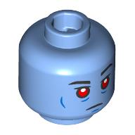 Lego Minifig Head Admiral Thrawn, Red Eyes, Blue Cheek Lines, with Neutral Closed Mouth / Angry Clenched Teeth Print / Medium Blue