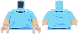 Torso T-Shirt with Blue Trim and Wrinkles and White Stitches Pattern / Medium Tan Arms with Molded Medium Azure Short Sleeves Pattern / Medium Tan Hands / Medium Azure