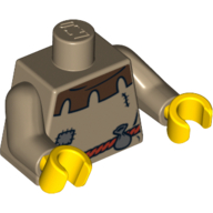 Lego Torso Peasant Shirt with Dark Brown Collar and Rope Belt Print, Dark Tan Arms, Yellow Hands / Dark Tan
