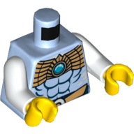 Lego Torso Armor, Muscles Outline and Gold Chi Collar Print, White Arms, Yellow Hands / Bright Light Blue