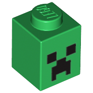 Lego Brick 1 x 1 with Minecraft Micro Mob Creeper Face Print / Green