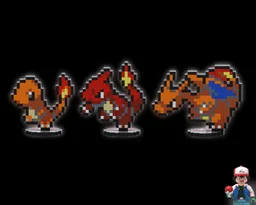 Charmander, Charmeleon & Charizard - Pixel Art Display