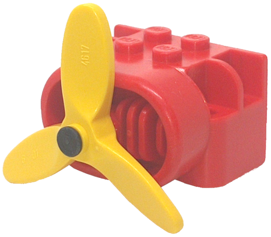 Lego Fabuland Airplane Motor / Engine Block, Small Pin Hole with Pin and Yellow Propeller