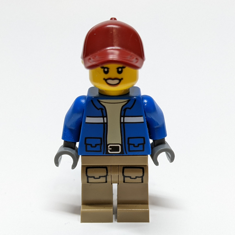 Lego Woman, Blue Jacket, Dark Red Cap
