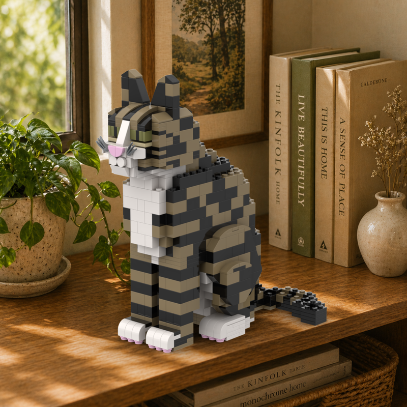 Lego Brown Tabby & White Cat