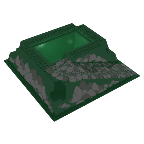 Lego Baseplate Raised 32 x 32 with Ramp and Pit, Rocks Light and Dark Gray Print / Green