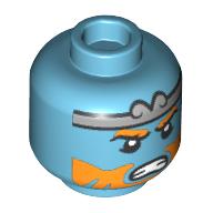 Lego Minifig Head Sandy, Orange Eyebrows, Beard, Silver Headband, Angry Teeth print / Medium Azure