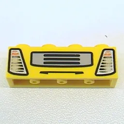 Brick 1 x 4 with Truck Headlights and Grille Print / Yellow