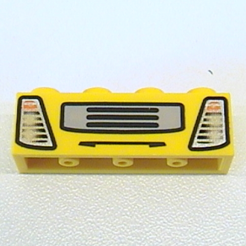 Lego Brick 1 x 4 with Truck Headlights and Grille Print / Yellow