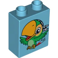 Duplo Brick 1 x 2 x 2 with Bird Skully the Parrot Print / Medium Azure